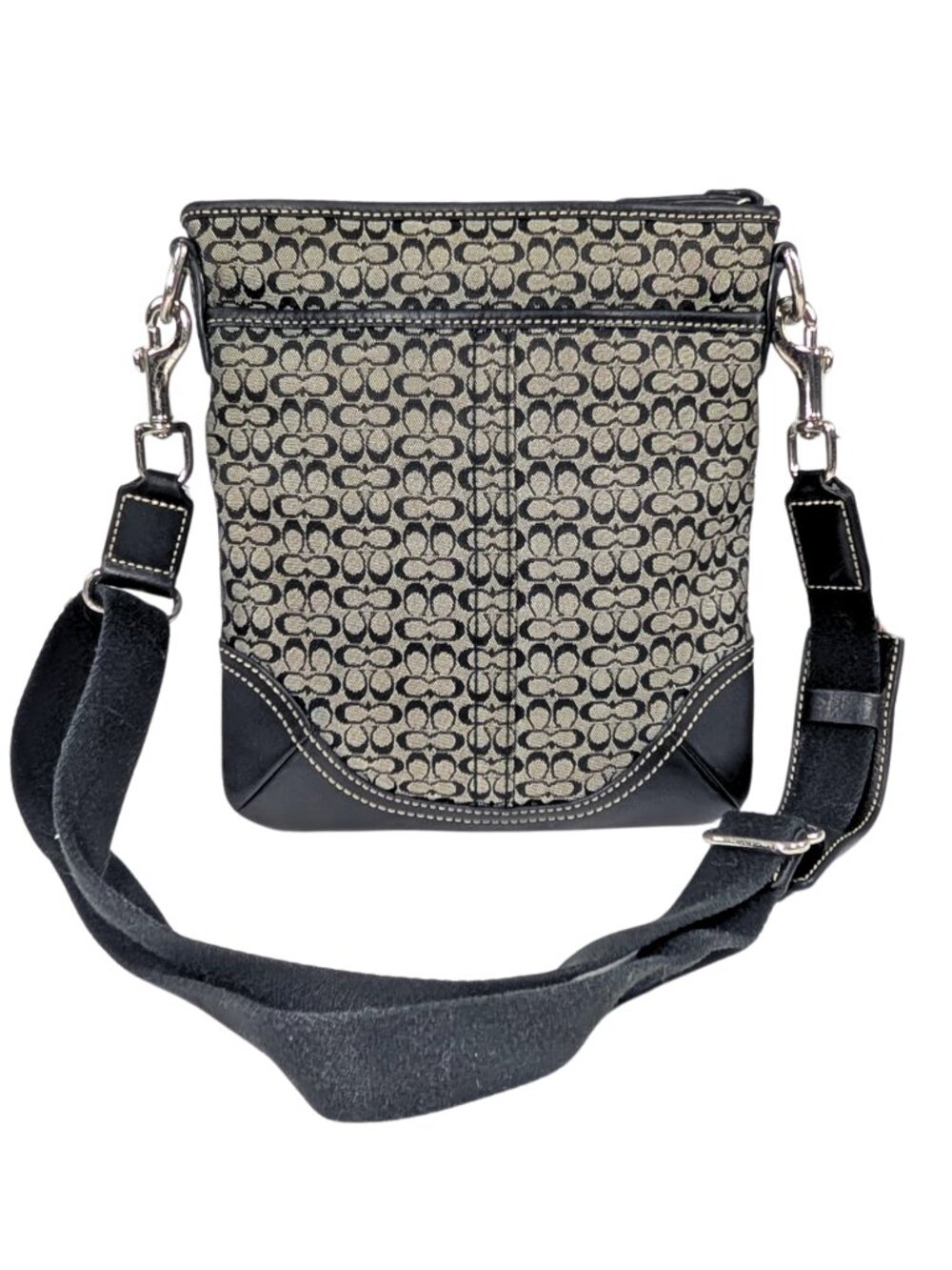 Coach Signature Canvas Jacquard Leather Black Gray Slim File Swingpack Crossbody